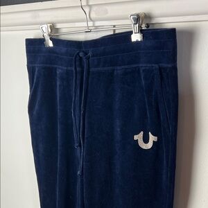 True Religion Dark Blue Velour Jogger Pants Sweatpants Y2K style